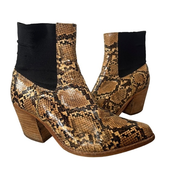 Free People Shoes - Jeffery Campbell Free People snakeskin boots, triangle heel, Woman’s Size 7